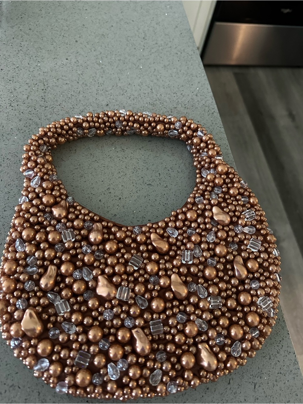 Beaded Bronze Pearl Mini Tote - Women Bags